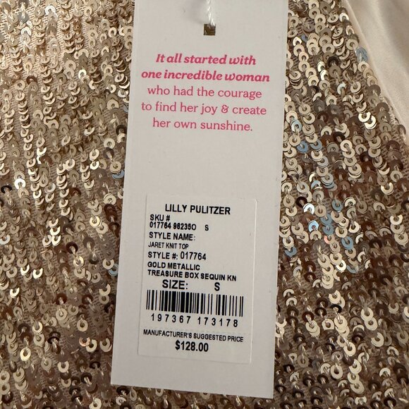 NWT Lilly Pulitzer Jaret Knit Top gold metallic treasure box sequin Size Small - Picture 4 of 4
